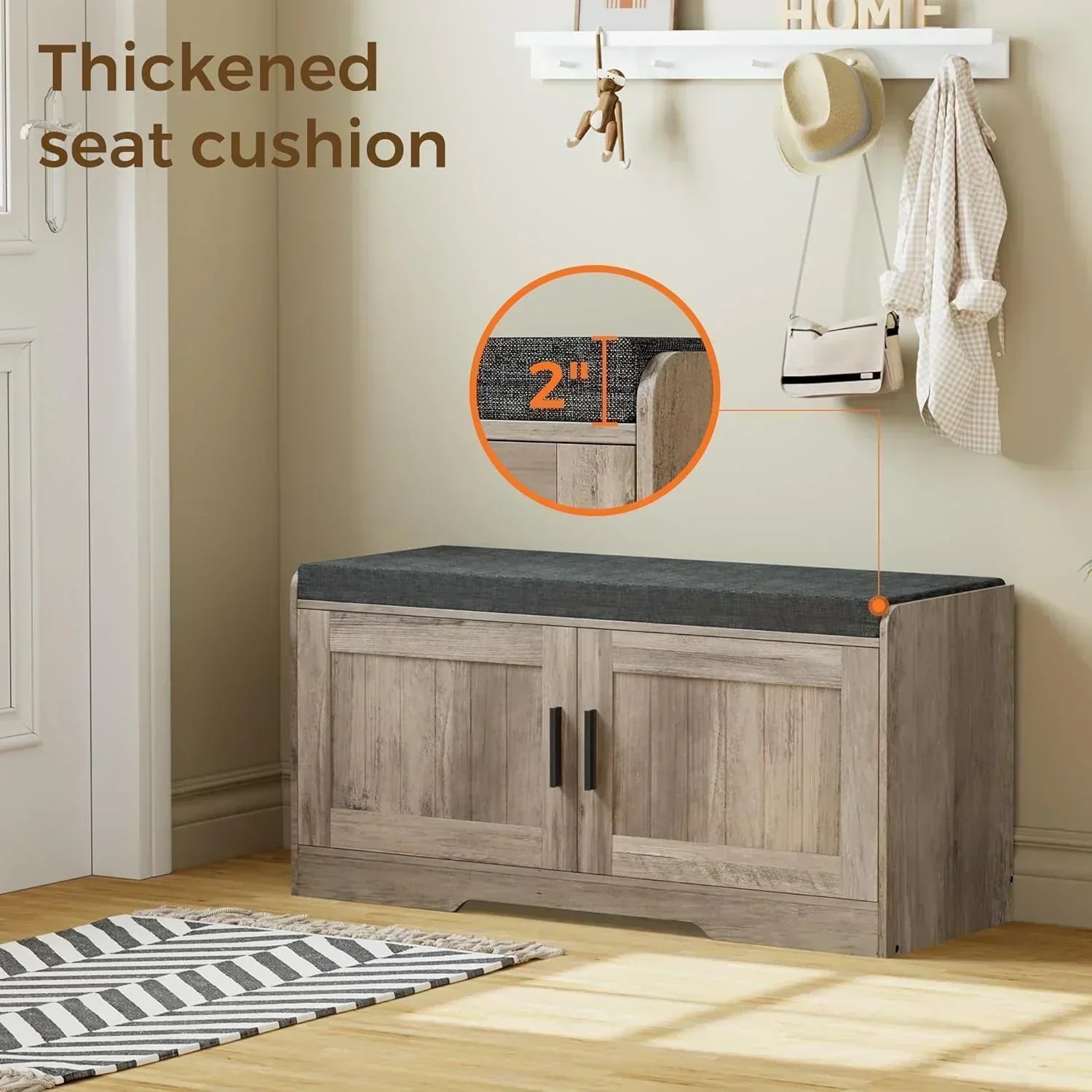 2-Tier Storage Bench Shoe Bench with Thickened Padded Seat Cushion Entryway Bench wourant