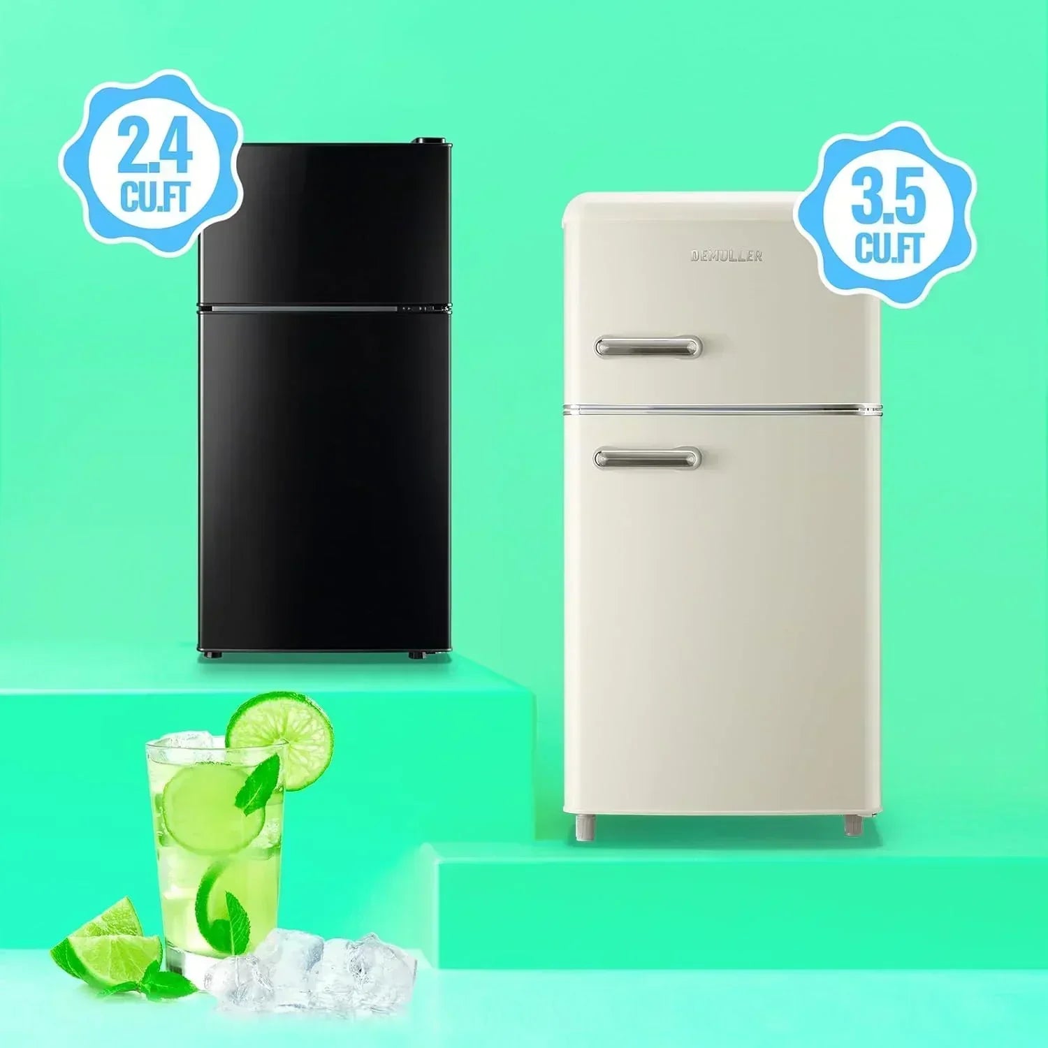 2.4 Cu.Ft Mini Fridge with Freezer Double Door Small Tiny Size Refrigerator with 7 Control Knob wourant