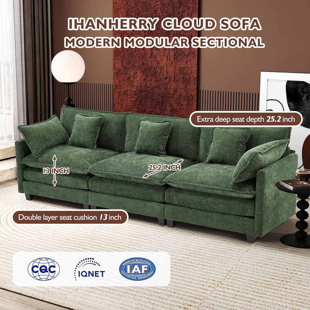 111.4 Inch L Shaped Modern Sofa Modular Cloud Sofa with Ottoman 4 Seater Chenille Deep Seat Sofa wourant