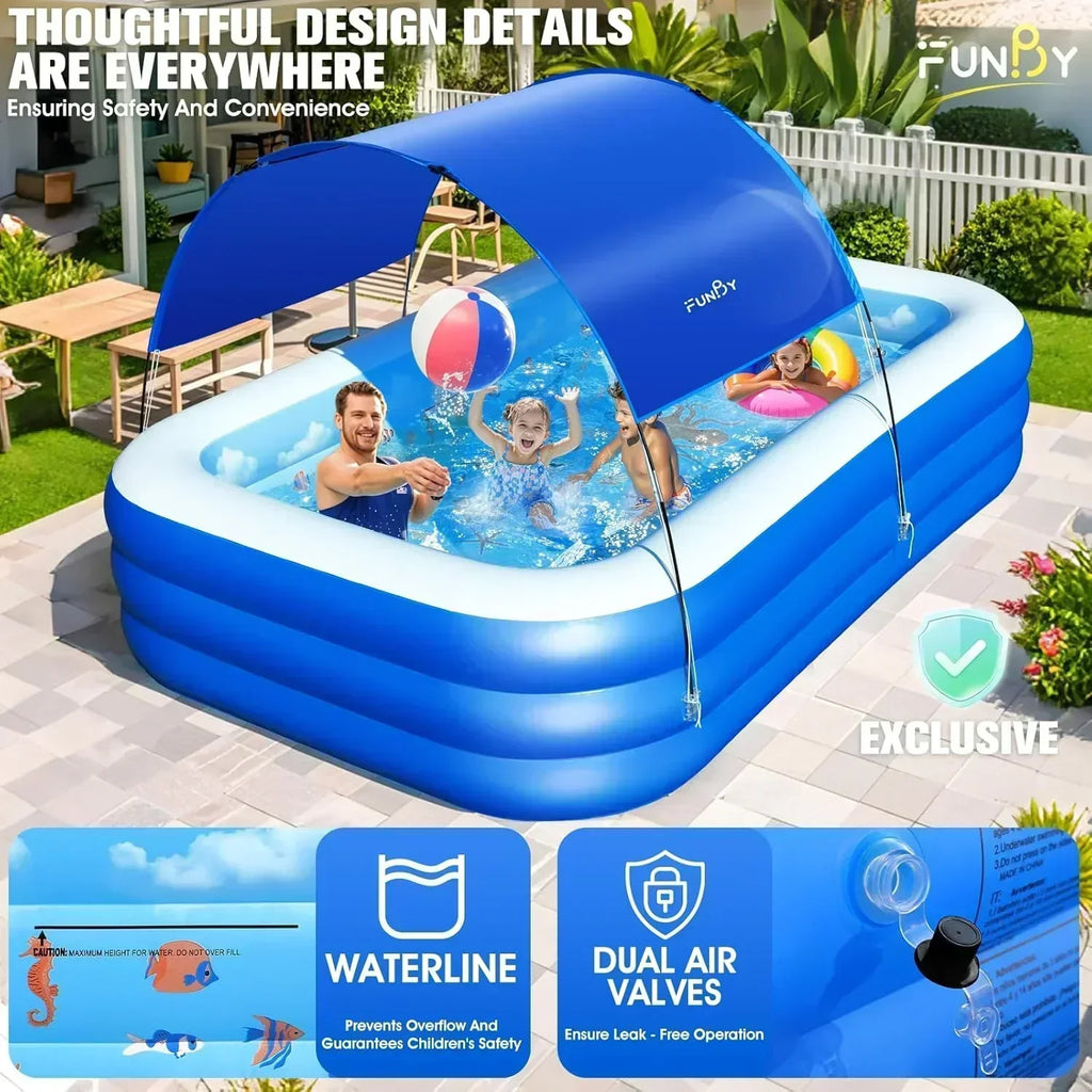 Inflatable Pool with Canopy Upgraded Inflatable Swimming Pool Large Inflatable Blow up Pools wourant