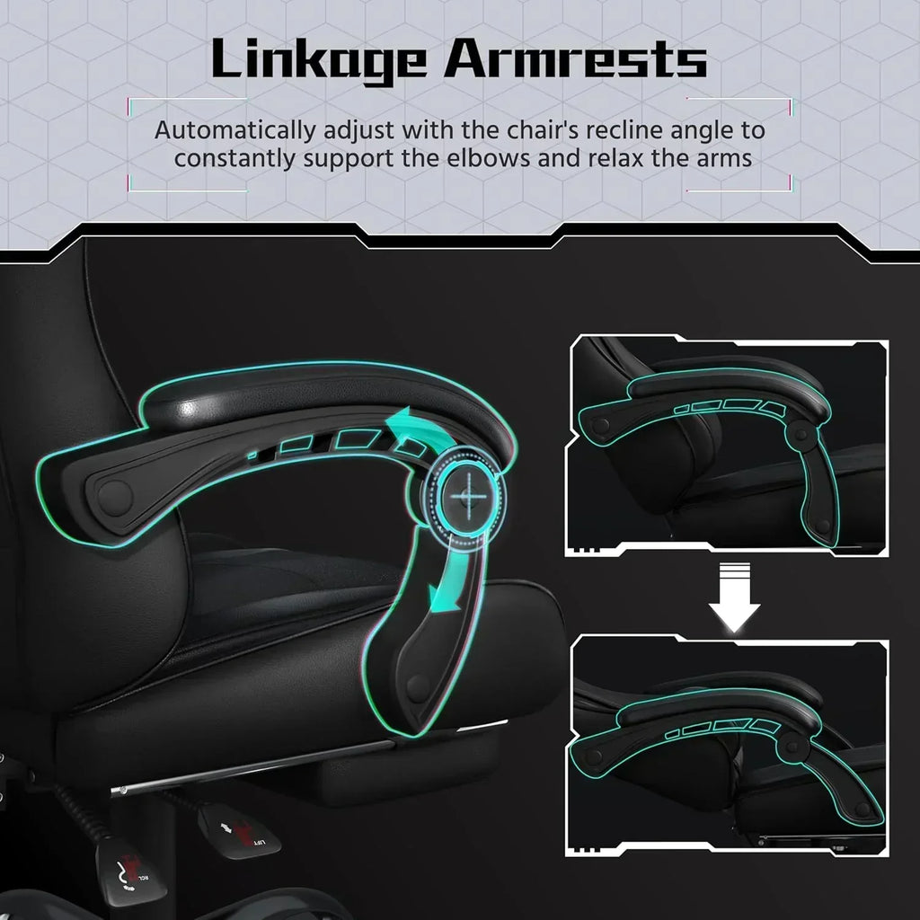 Gaming Chair with Massage Lumbar Support and Footrest Height Office Gaming Chair wourant