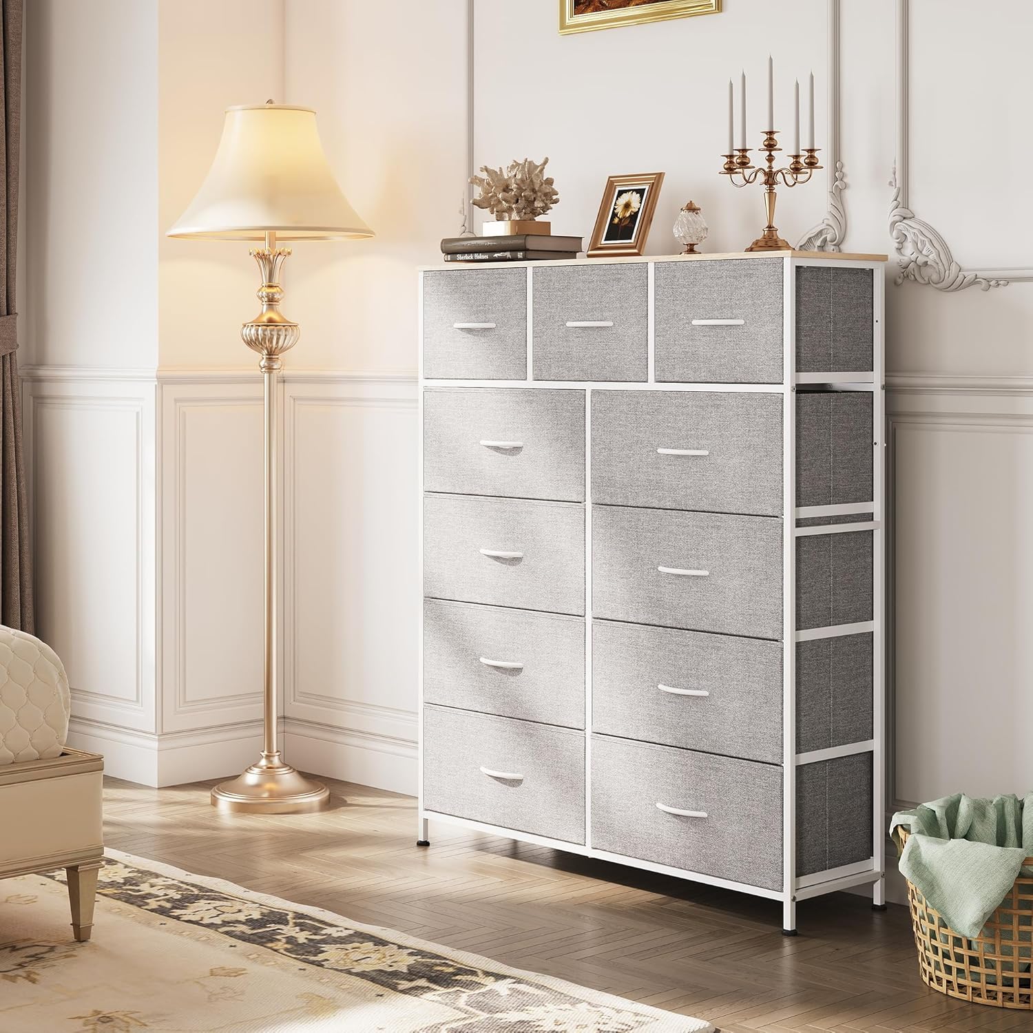 Storage Organizer Unit 11 Fabric Bins Storage Drawers Organizer Steel Frame Tall Storage Tower wourant