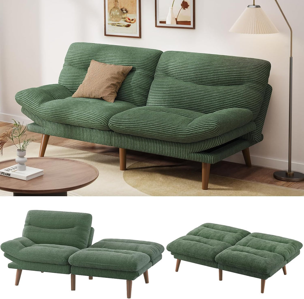 Convertible Futon Sofa Bed 66 Inch Corduroy Futon Sofa Recliner Sofa Bed for Small Spaces wourant