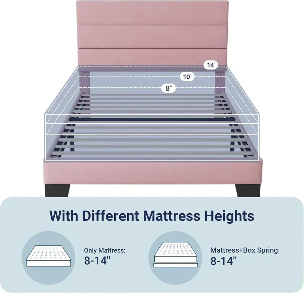 Allewie Queen Size Platform Bed Frame with Fabric Upholstered Headboard Wooden Slats Support wourant