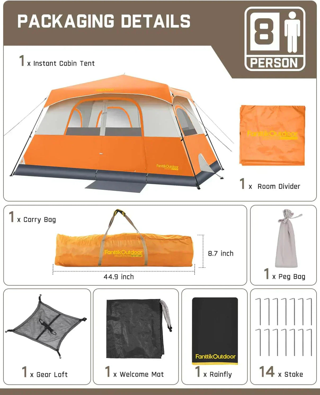 Portable camping tent for 4/6/8/10 people with instant cabin and rainproof and windproof wourant