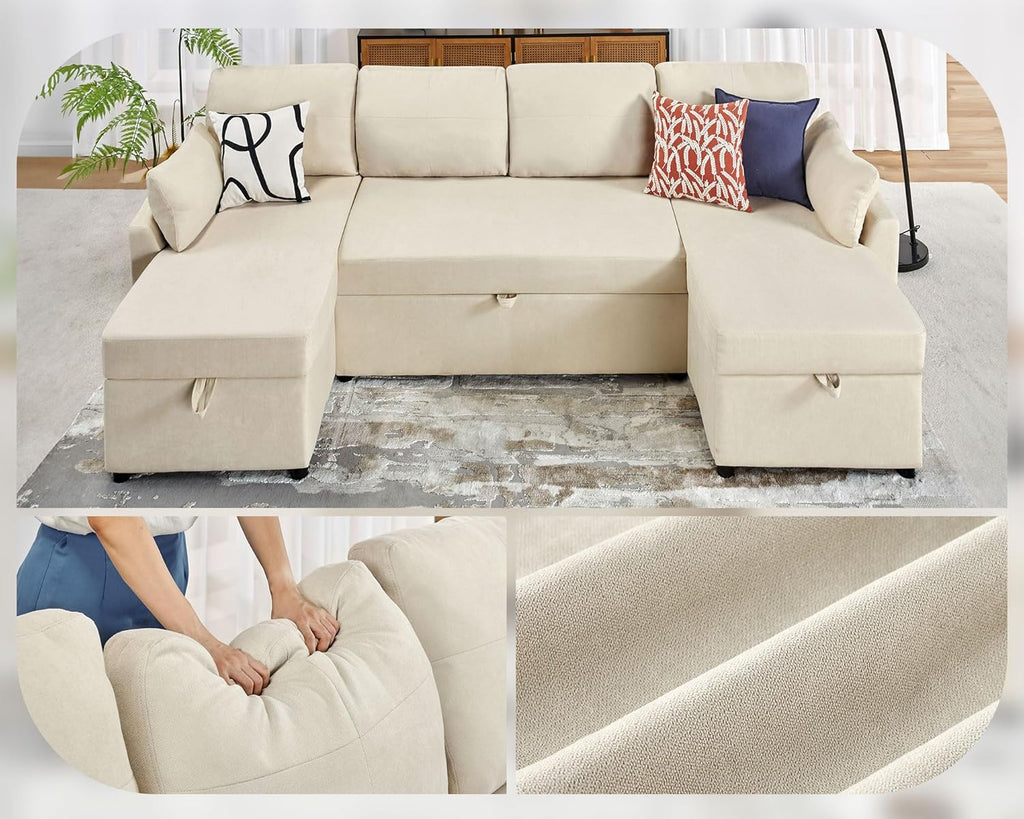 VanAcc Sofa Bed Sleeper Sofa with Storage Chaise 2 in 1 Pull Out Couch Living Room wourant