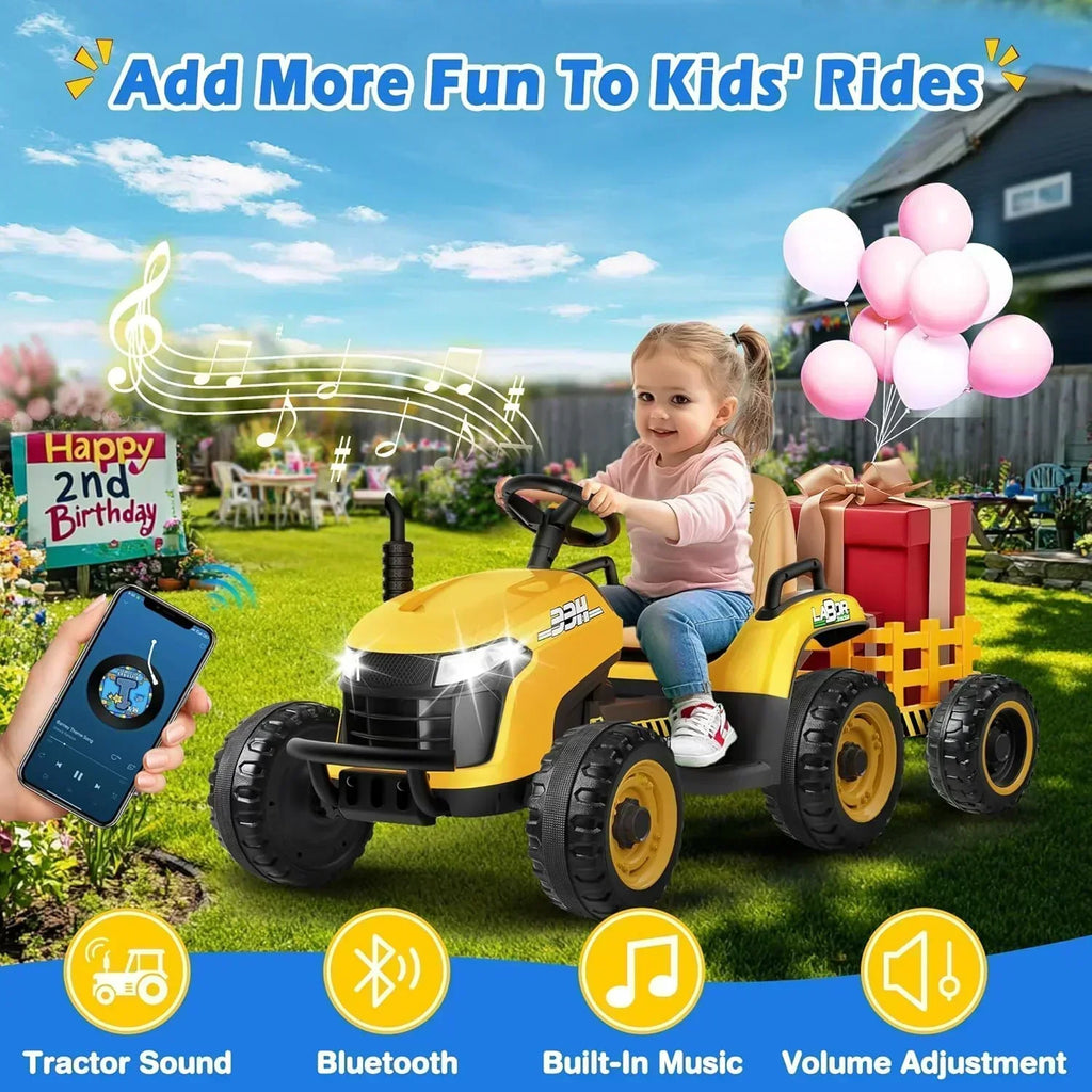 24V Ride On Tractor Tiltable Detachable Trailer 2x65W Motors EVA Tires Remote Control wourant