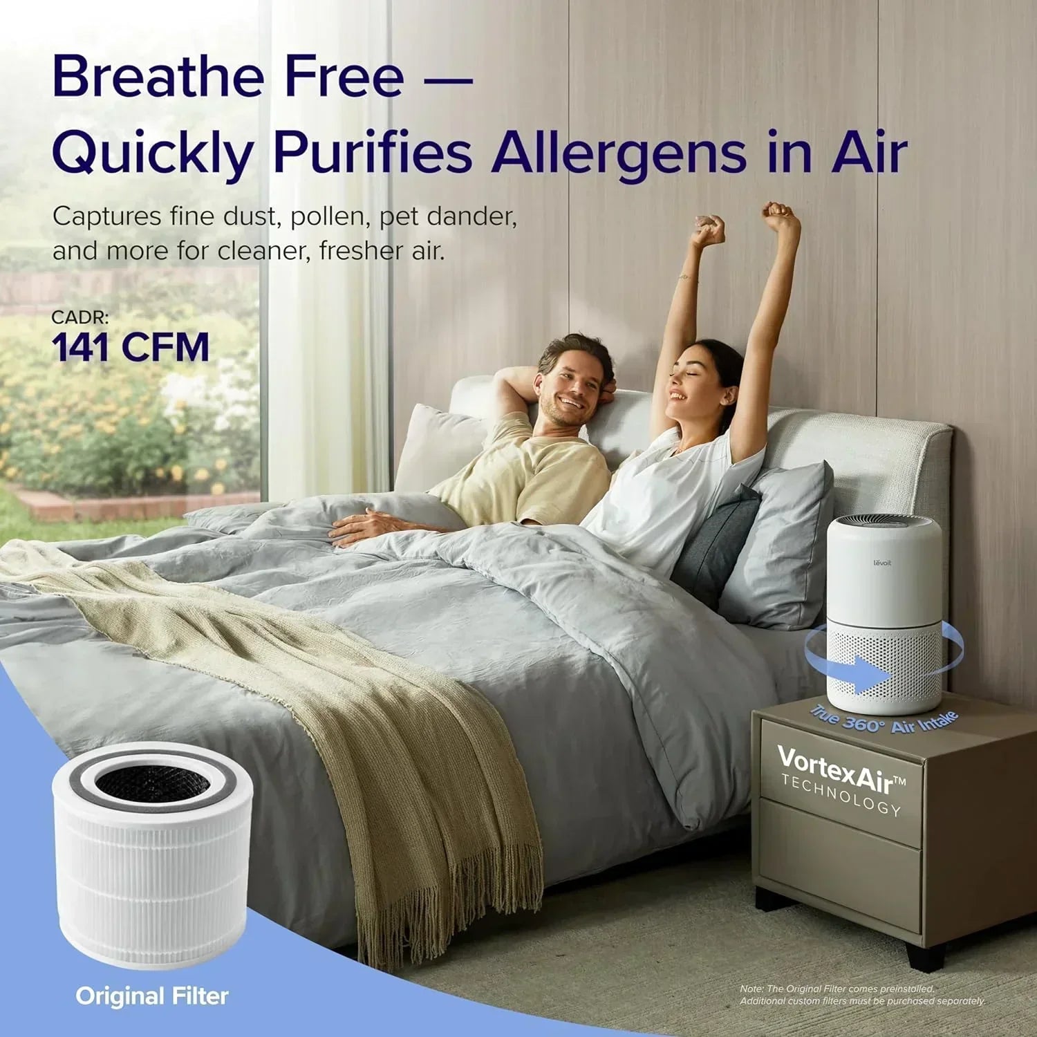 Air Purifier for Bedroom Allergies and Pet Hair 56W High Torque Motor wourant
