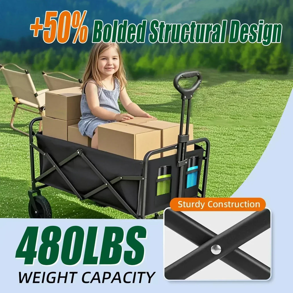 Foldable 4-wheel cart foldable 37 inches long 480 lb capacity heavy-duty beach cart wourant