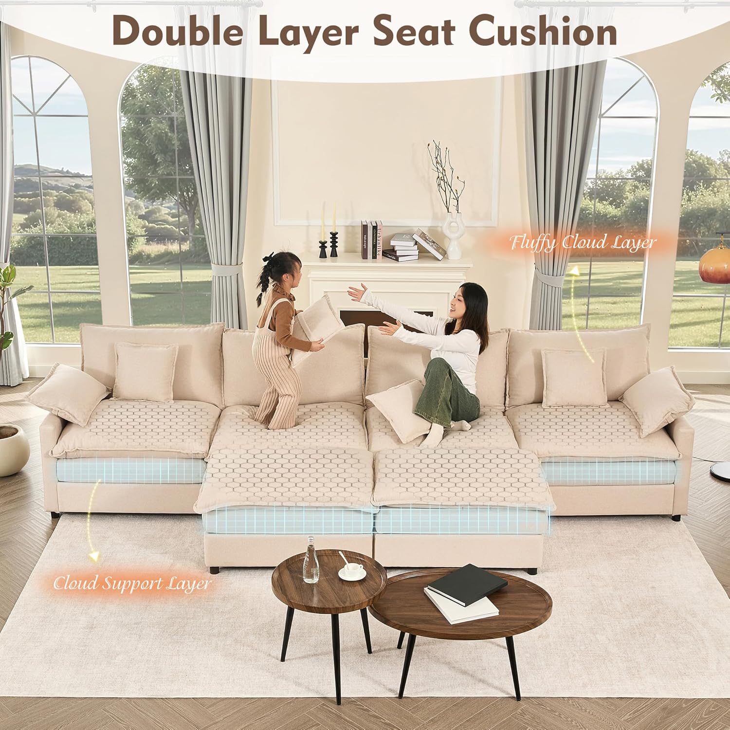 108" U-shaped sofa modular sofa Comfortable cloud sofa wourant