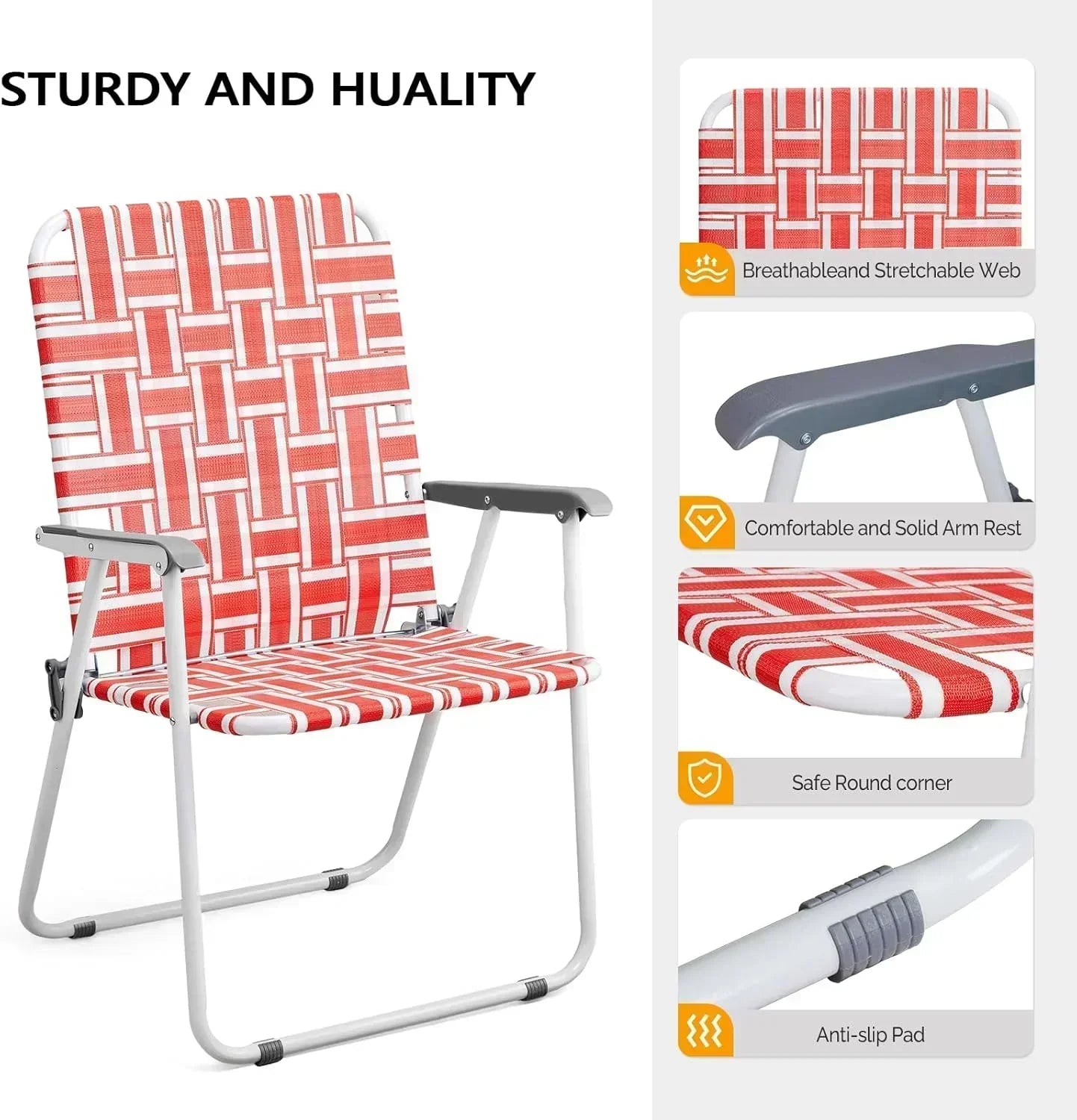 VINGLI Patio Lawn Webbed Folding Chairs Set of 2 Outdoor Beach Portable Lawn Chair wourant
