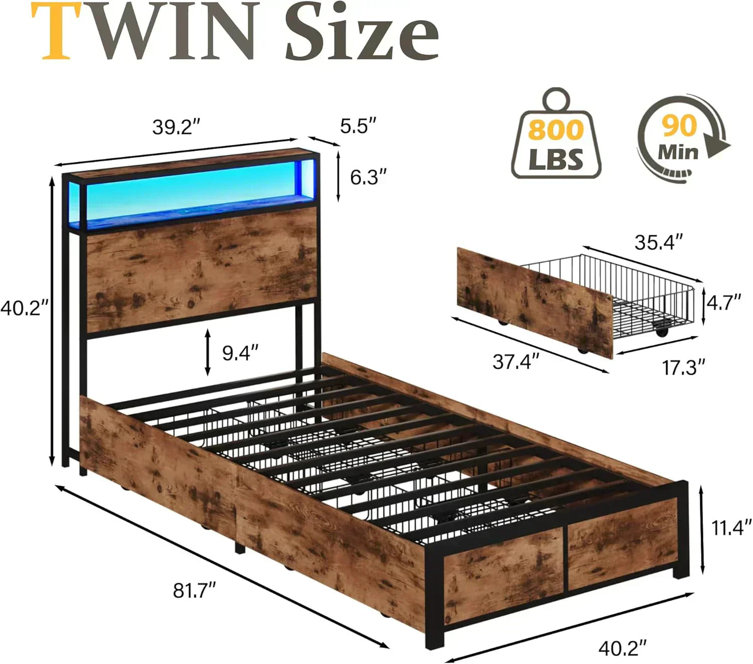 Lifezone Queen Bed Frame 2-Tier Storage Headboard Metal Platform Bed Frame 4 Storage Drawers wourant