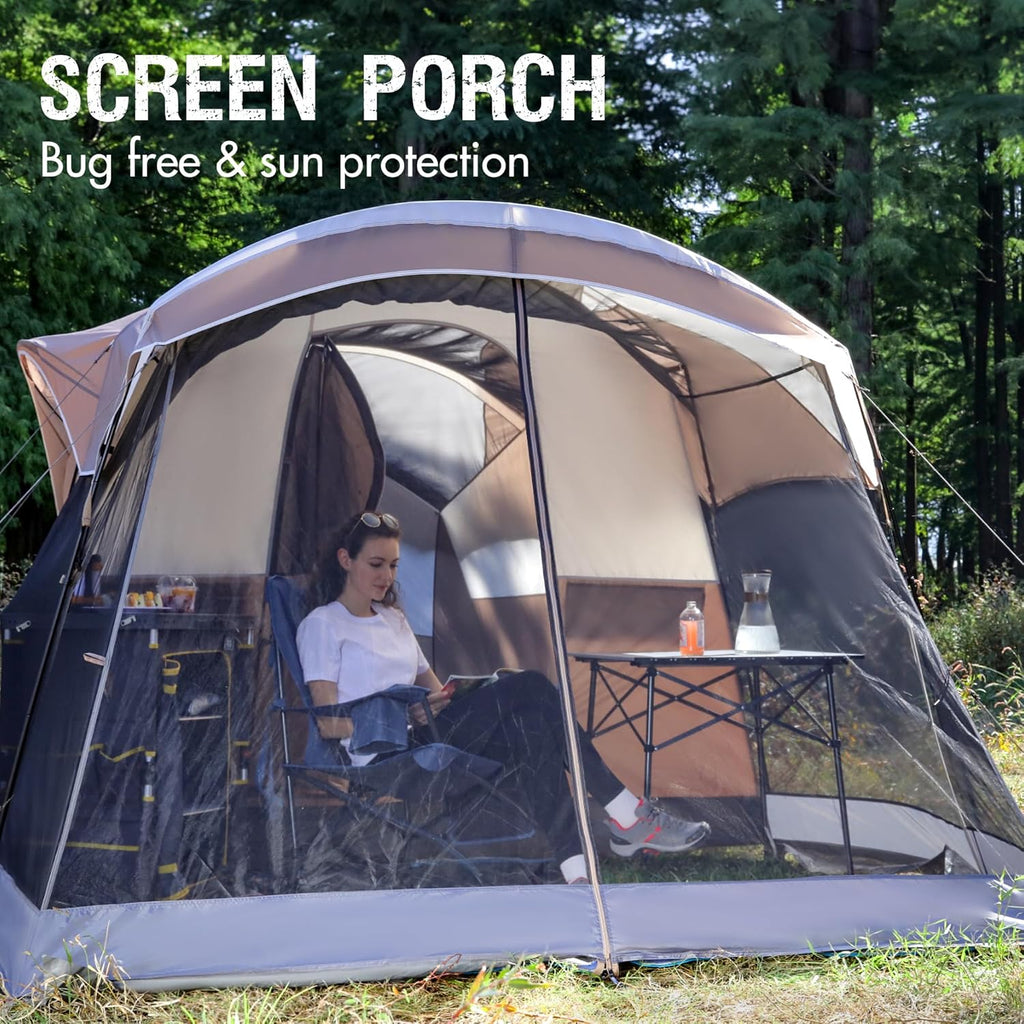 PORTAL 6/8/10 Person Family Camping Tent with Screen Room Water Resistant Big Tunnel Tent wourant