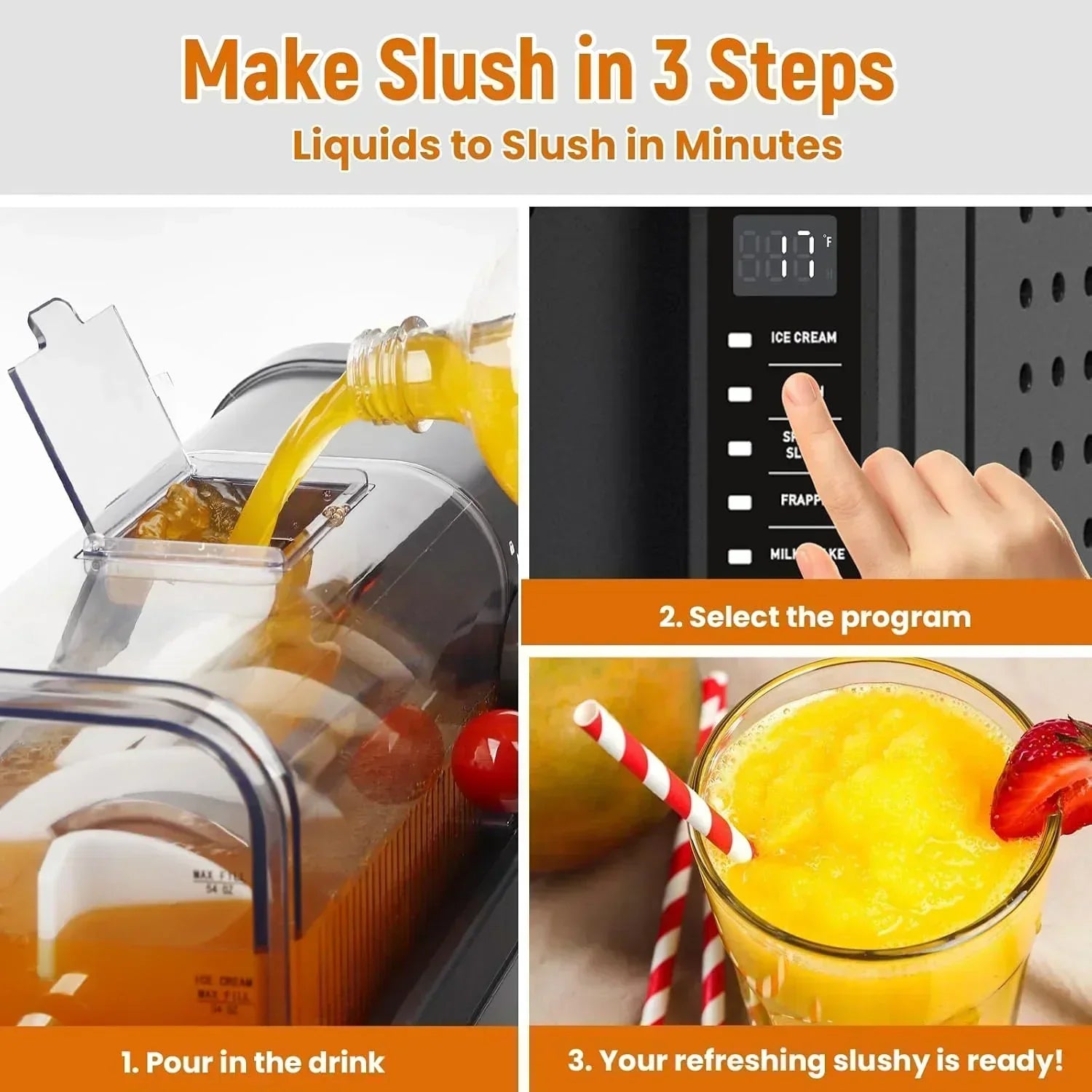 Slushie Machine Professional Frozen Drink Maker No Ice Needed Slushy Machine with LED Display wourant