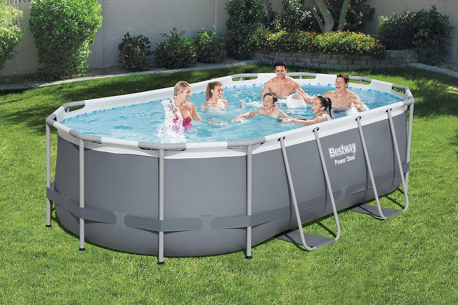 Power Steel 14' x 8'2" x 39.5" Oval Above Ground Pool Set Includes 530gal Filter Pump Ladder wourant