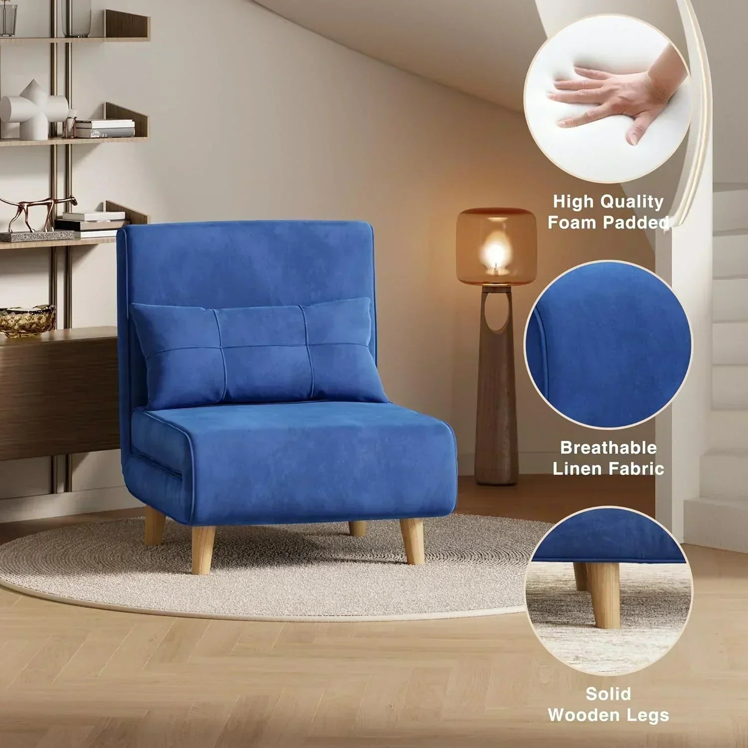 3-in-1 sleeper chair bed convertible chair bed futon sofa with adjustable backrest wourant