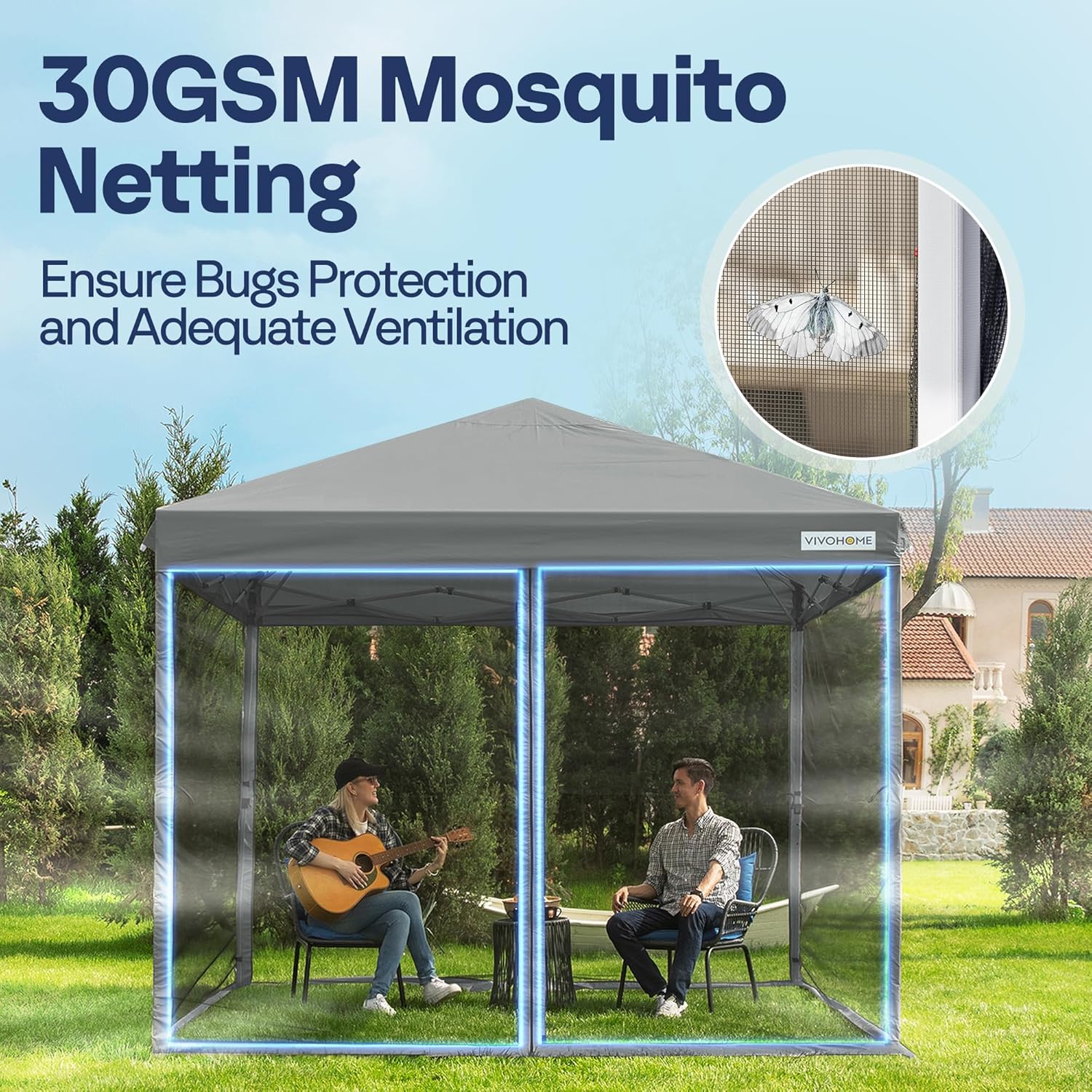 10x10ft Easy Pop-Up Canopy Outdoor Screen Tent with Mosquito Netting 2 Zipper Doors Roller Bag wourant