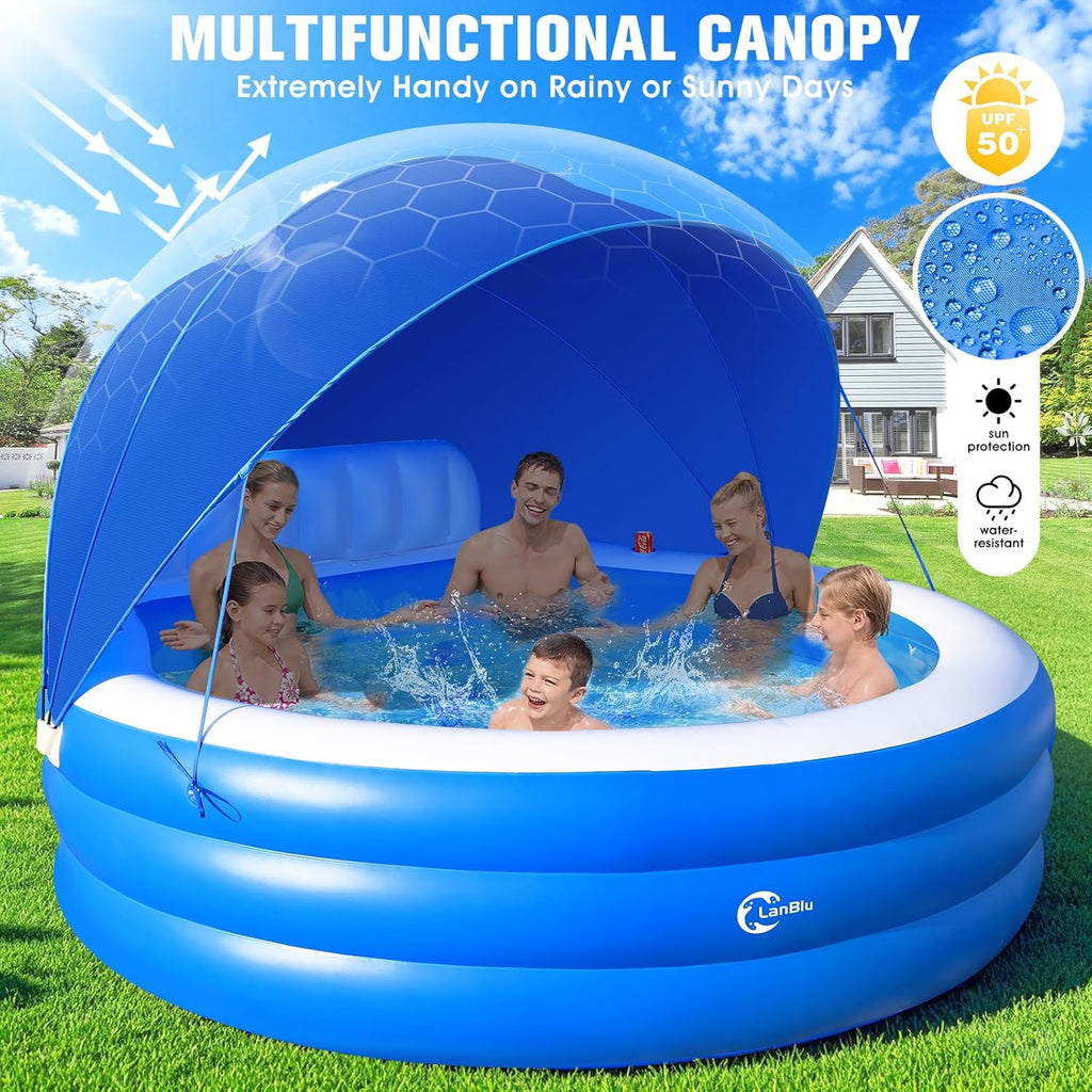 2025 Upgraded Inflatable Pool with Canopy Inflatable Family Lounge Pool Round Blow Up Pool wourant