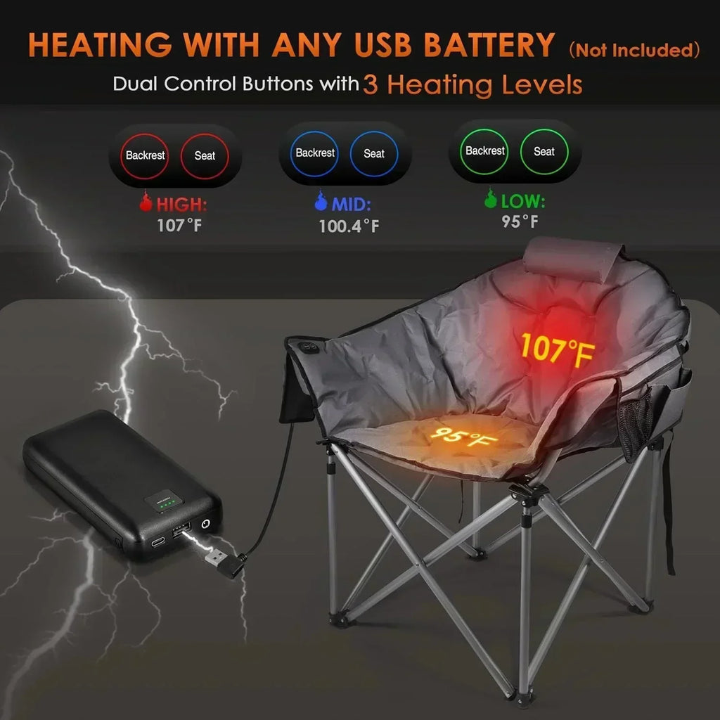 Heated Camping Chair Extra Large Heated Chair Outdoor Sports Chair with 3 Heat Levels on Back wourant