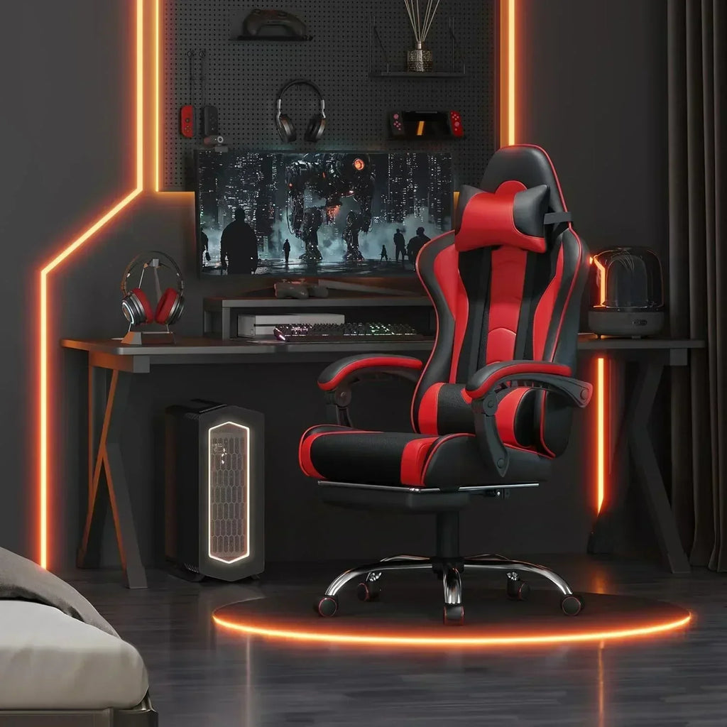 Gaming Chair with Massage Lumbar Support and Footrest Height Office Gaming Chair wourant