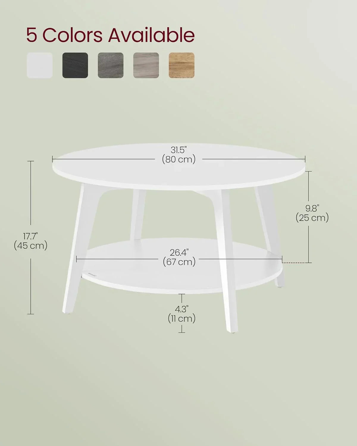 VASAGLE Round Coffee Table 2 Tier Coffee Table with Storage for Living Room 31.5 x 17.7 Inches wourant