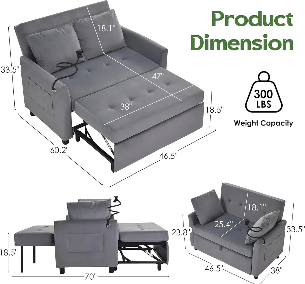 Sleeper Sofa Bed 3 in 1 Convertible Sleeper Couch Bed Pull Out Small Loveseat Sofa wourant