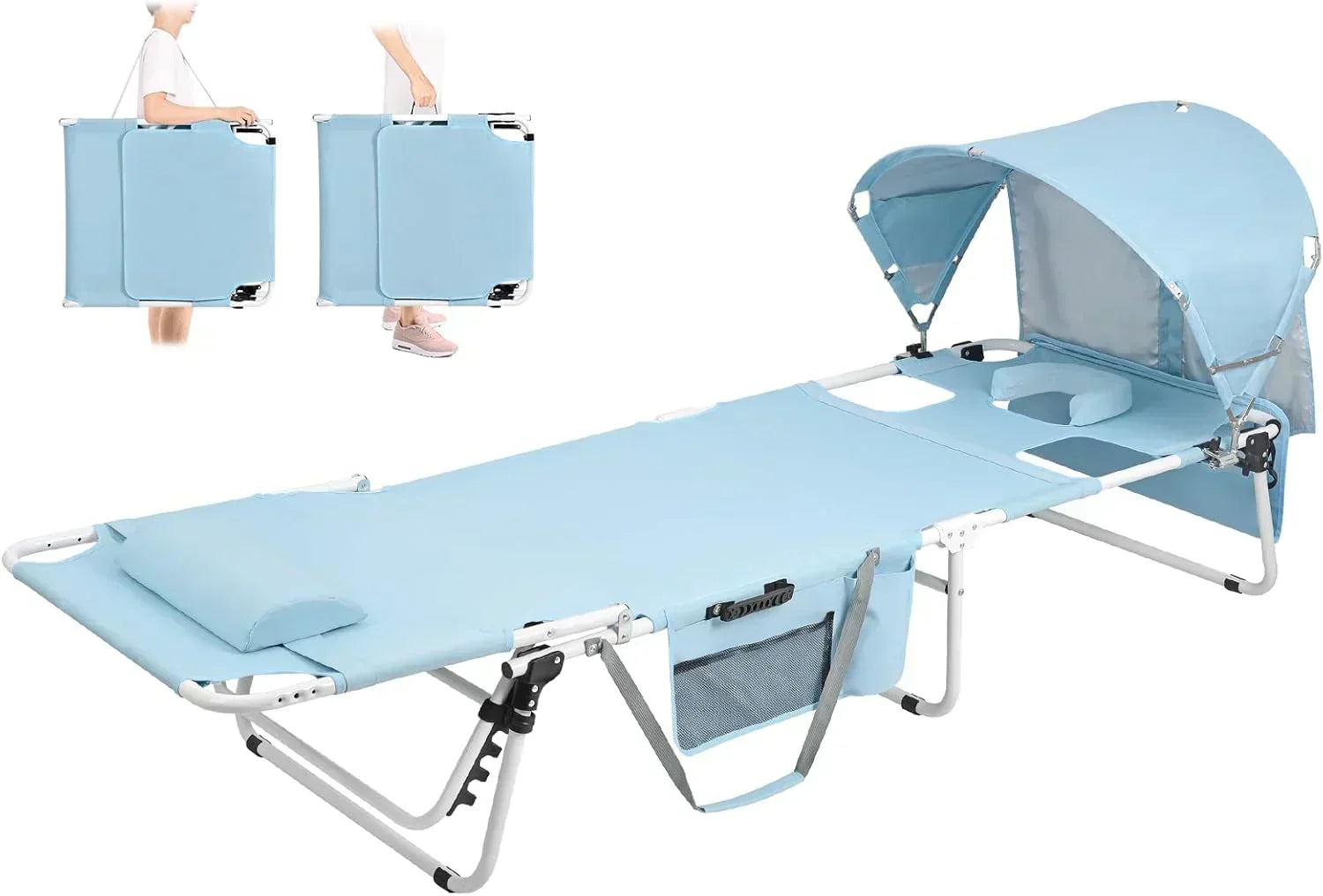 Tanning Chair with Sun Canopy Face Hole Folding Chaise Lounge Chair 5 Position Reclining wourant