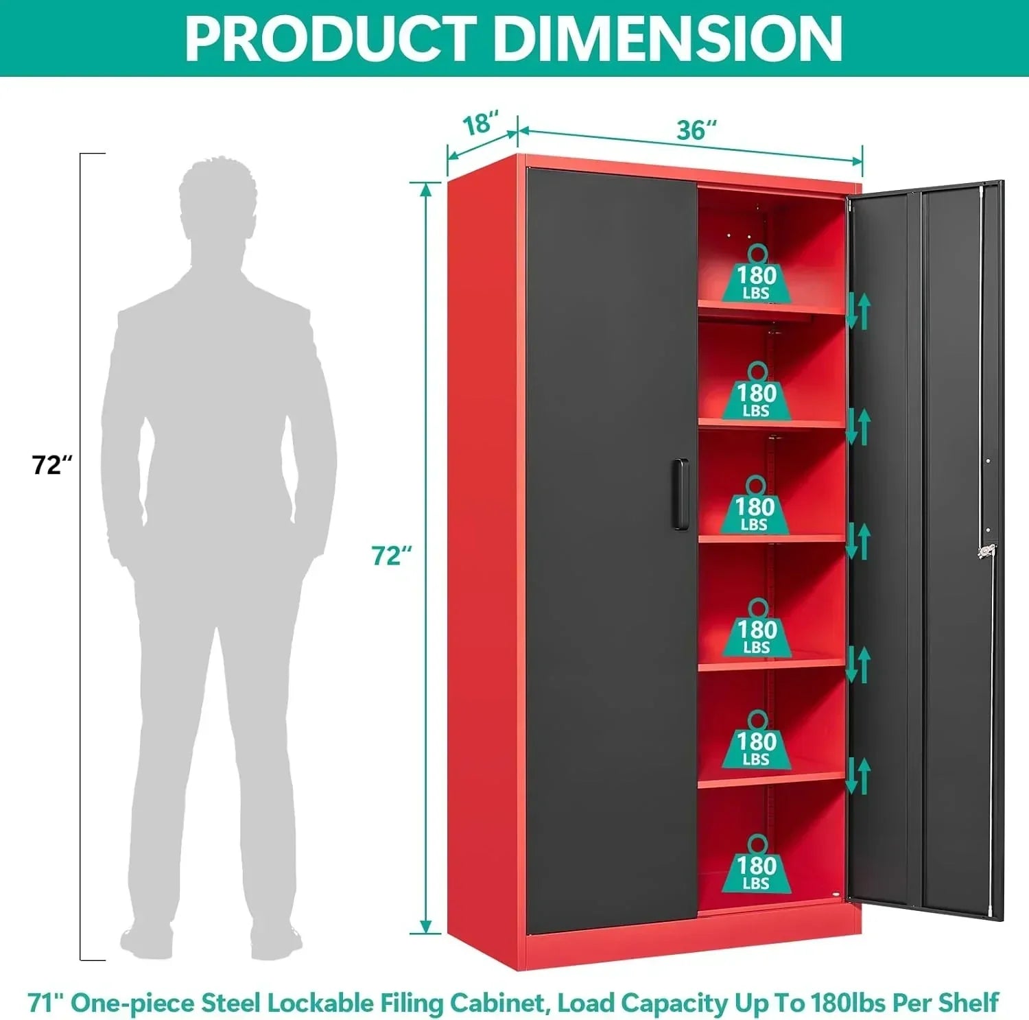 Metal Storage Cabinet with 2 Doors and 6 Shelves Black Metal Cabinet Garage Storage Cabinet wourant