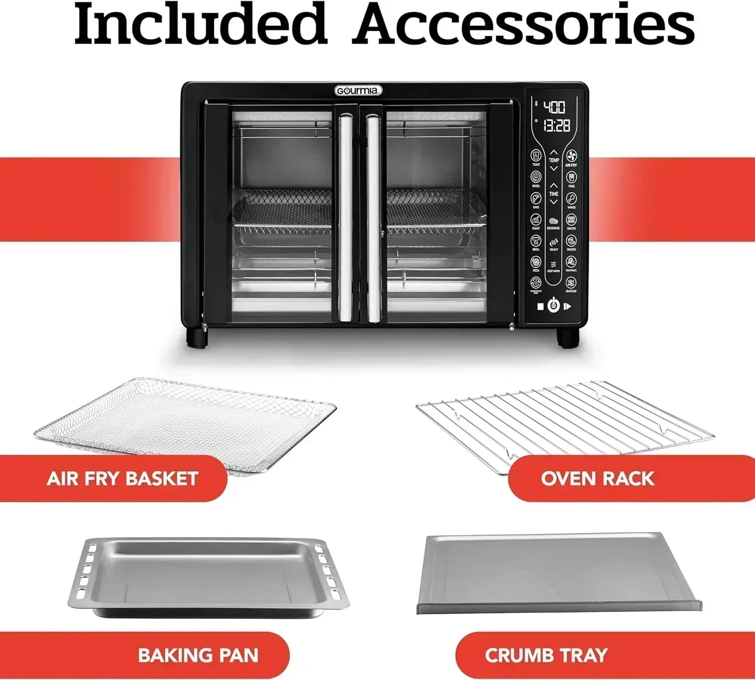 Gourmia Oven Air Fryer Combo with 17 Cooking Presets 24L Capacity Convection Rack wourant