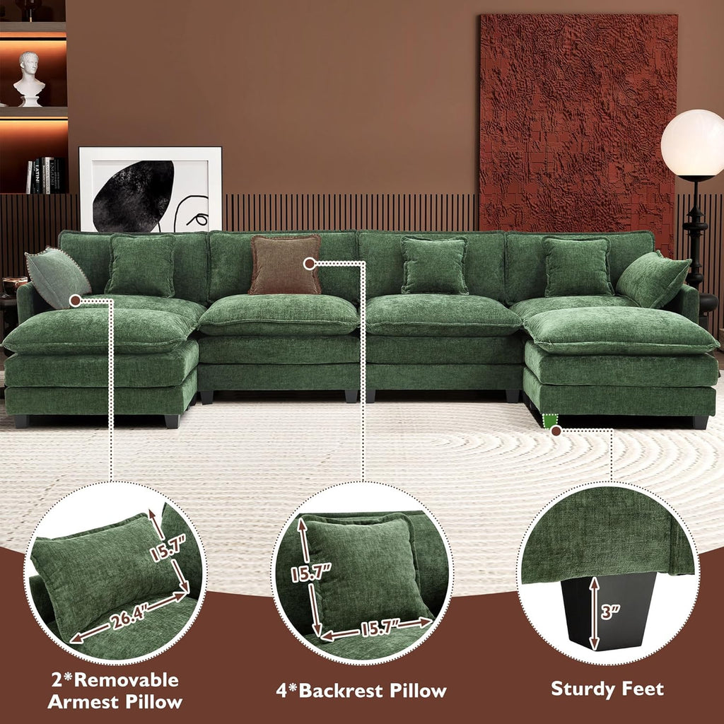 ihanherry 146-inch U-shaped modern sofa modular area cloud sofa wourant