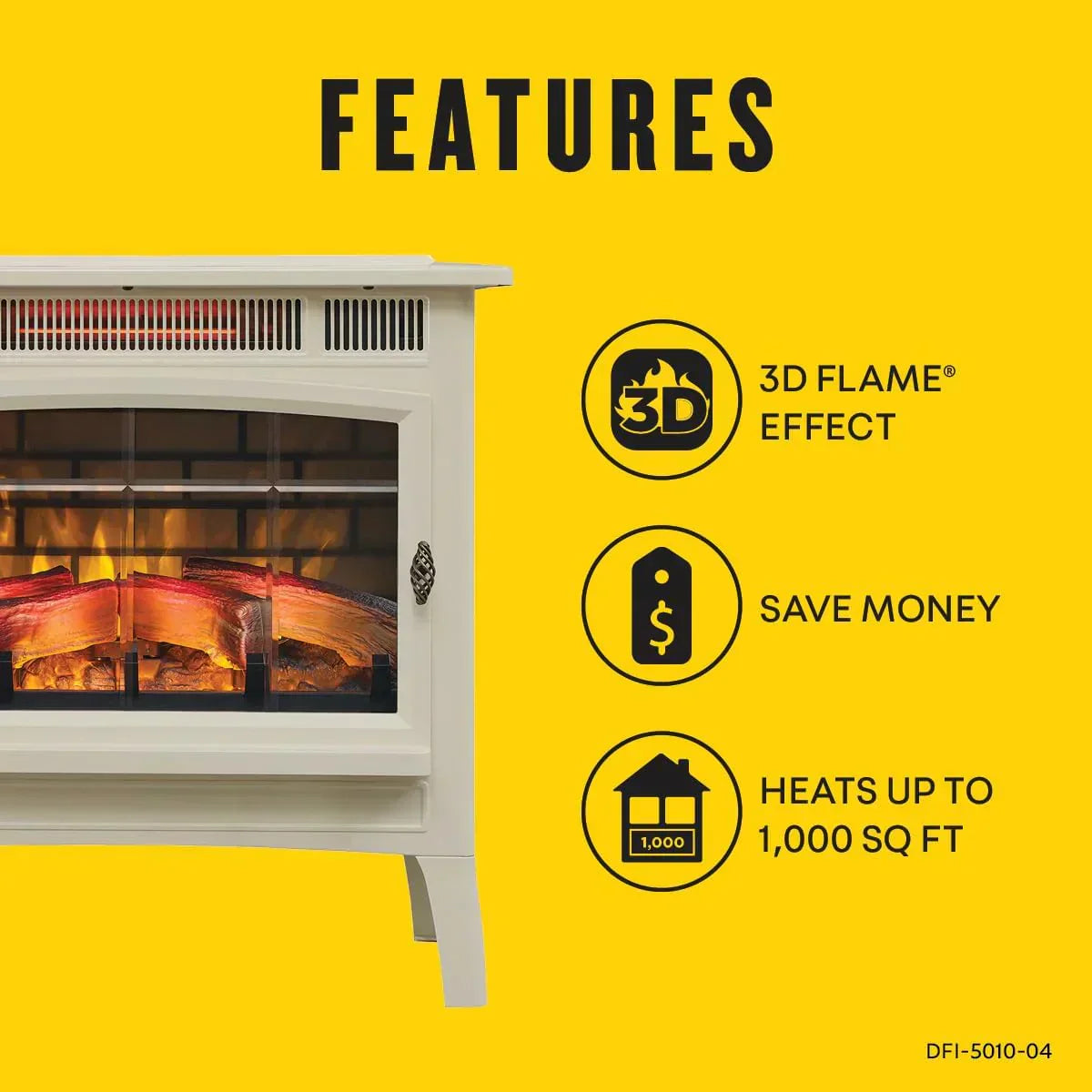 Freestanding Electric Fireplace Stove Heater with 3D Flame Effect for 1000 Sq. Ft wourant