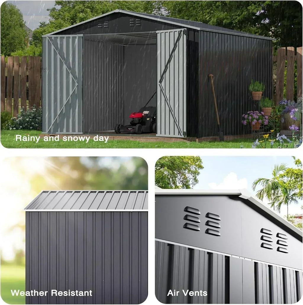 Polar Aurora 8 x 12 FT Outdoor Storage Shed Metal Garden Shed with Updated Frame Structure wourant