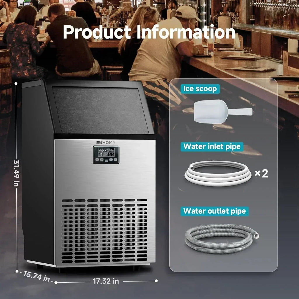 EUHOMY Commercial Ice Maker Machine 100lbs/24H Stainless Steel Under Counter ice Machine wourant