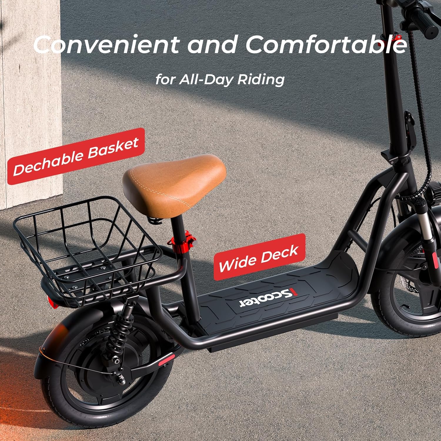 iScooter electric scooter with seat 28/19/15.6 mph top speed dual suspension scooter wourant