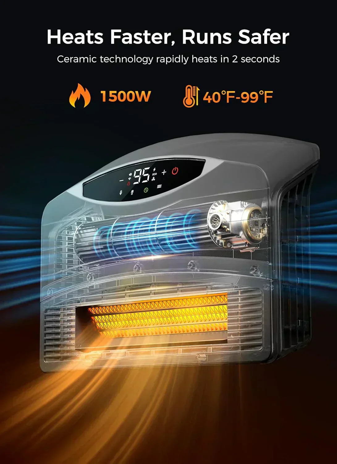 Wall mounted electric heater with WiFi and remote control floor standing heater 1500W wourant