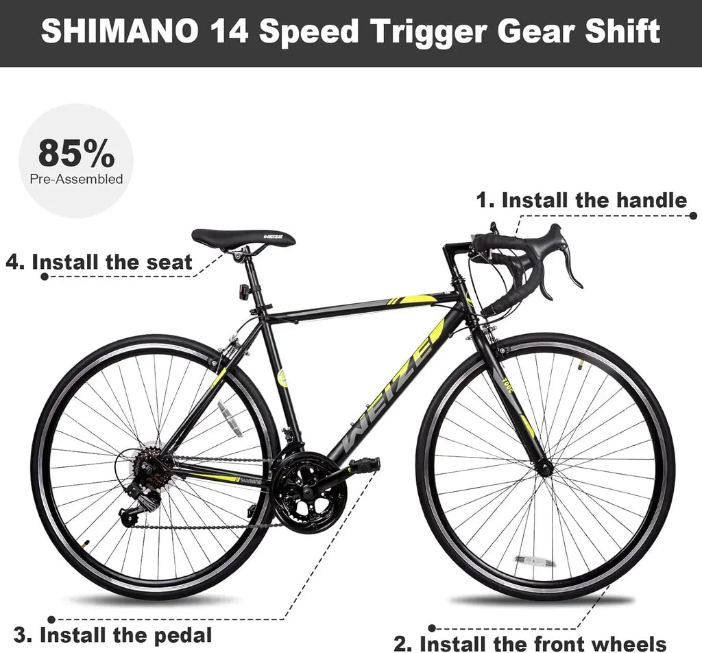 WEIZE Road Bike 700C Wheel City Commuter Bicycle Shimano 14 Speed Drop Bar Racing Adult Bike wourant