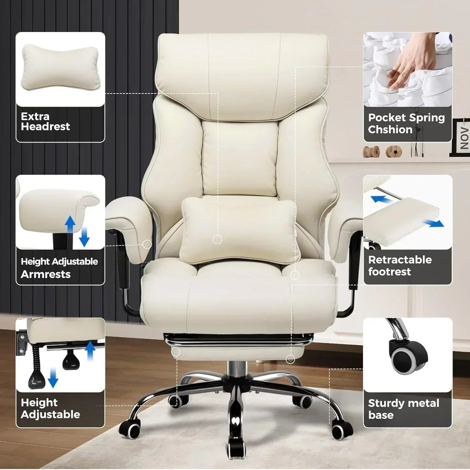 Large Tall Gaming Chair 400 lb Heavy Duty Office Chair wourant