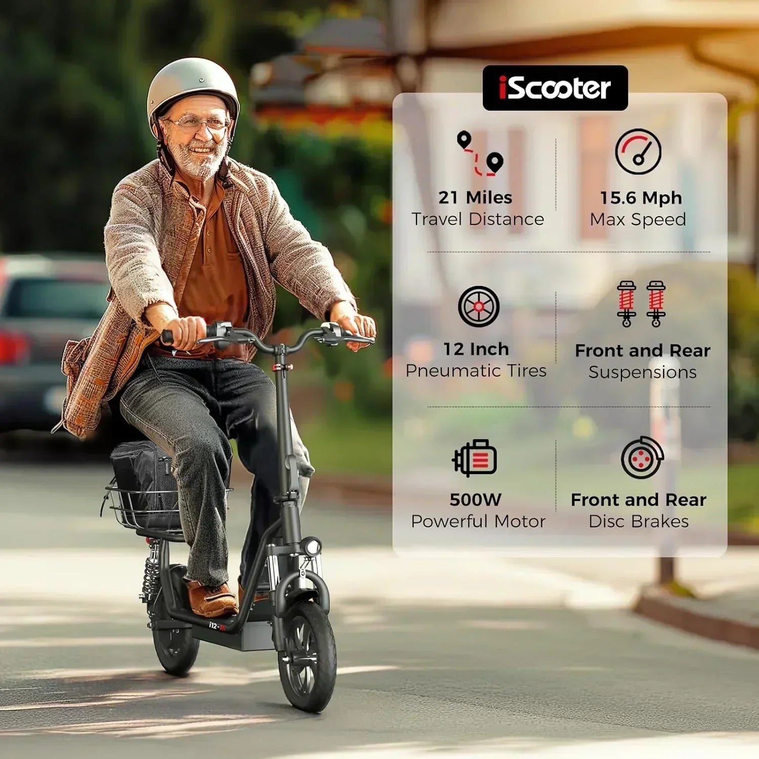 iScooter electric scooter with seat 28/19/15.6 mph top speed dual suspension scooter wourant