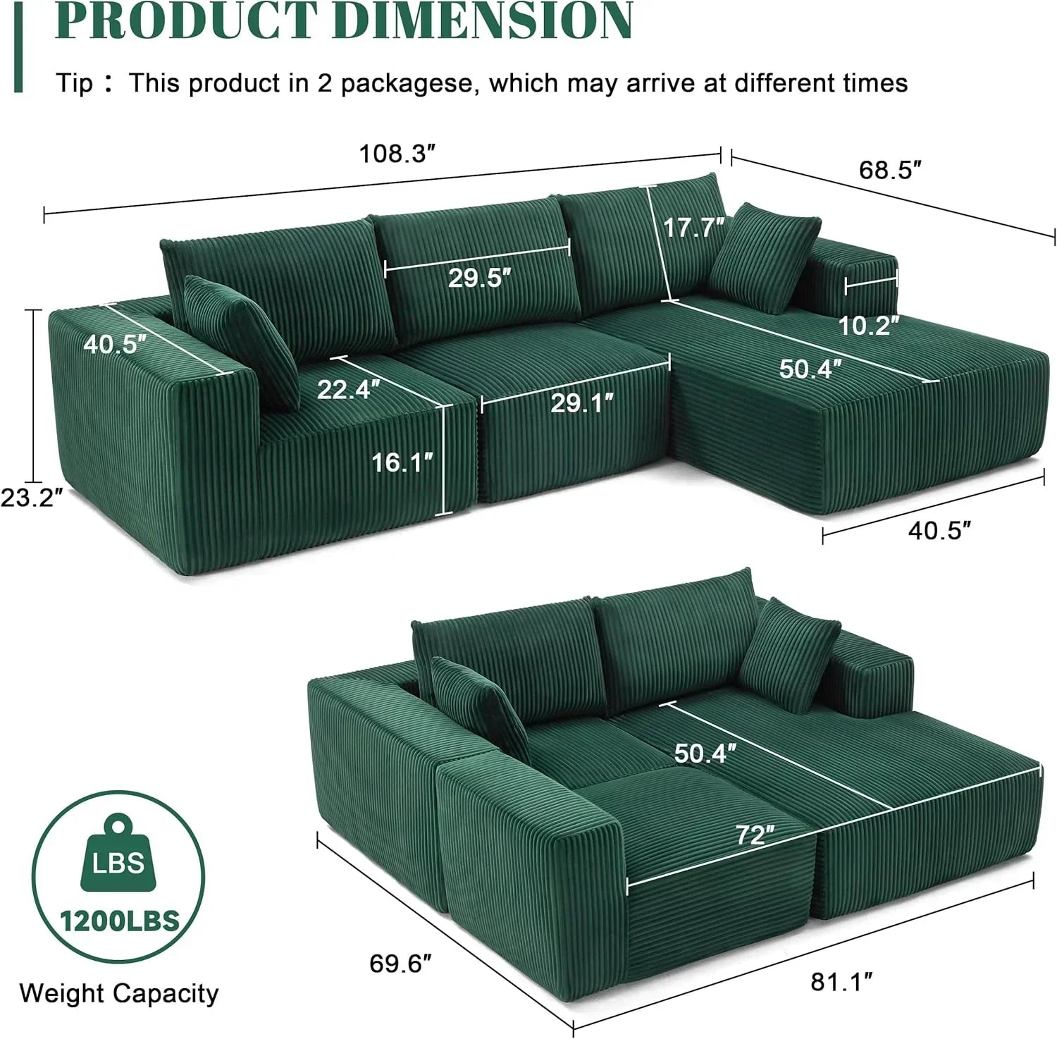 108 inch sectional sofa cloud sectional sofa with deep seat modern sectional L shaped sofa wourant