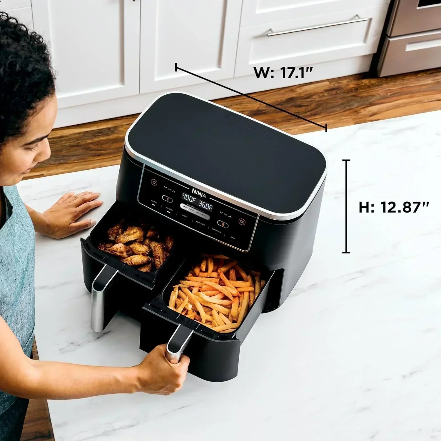 Ninja Foodi 6-in-1 FlexBasket Air Fryer with 7 QT MegaZone Basket Divider for Large Proteins wourant