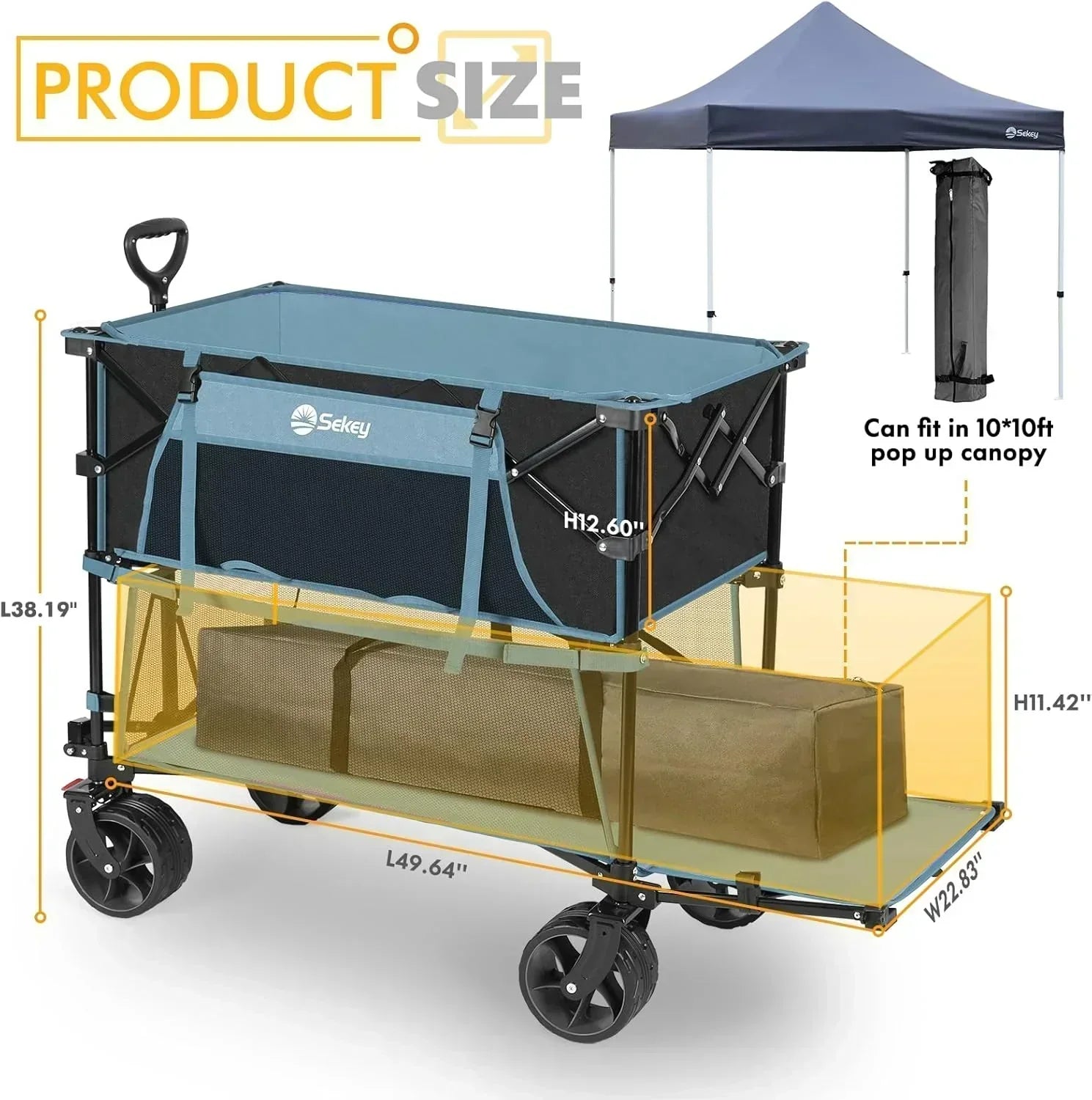 400L Large Capacity Folding Double Decker Wagon with Brakes 50" Extra Long Extender Cart wourant