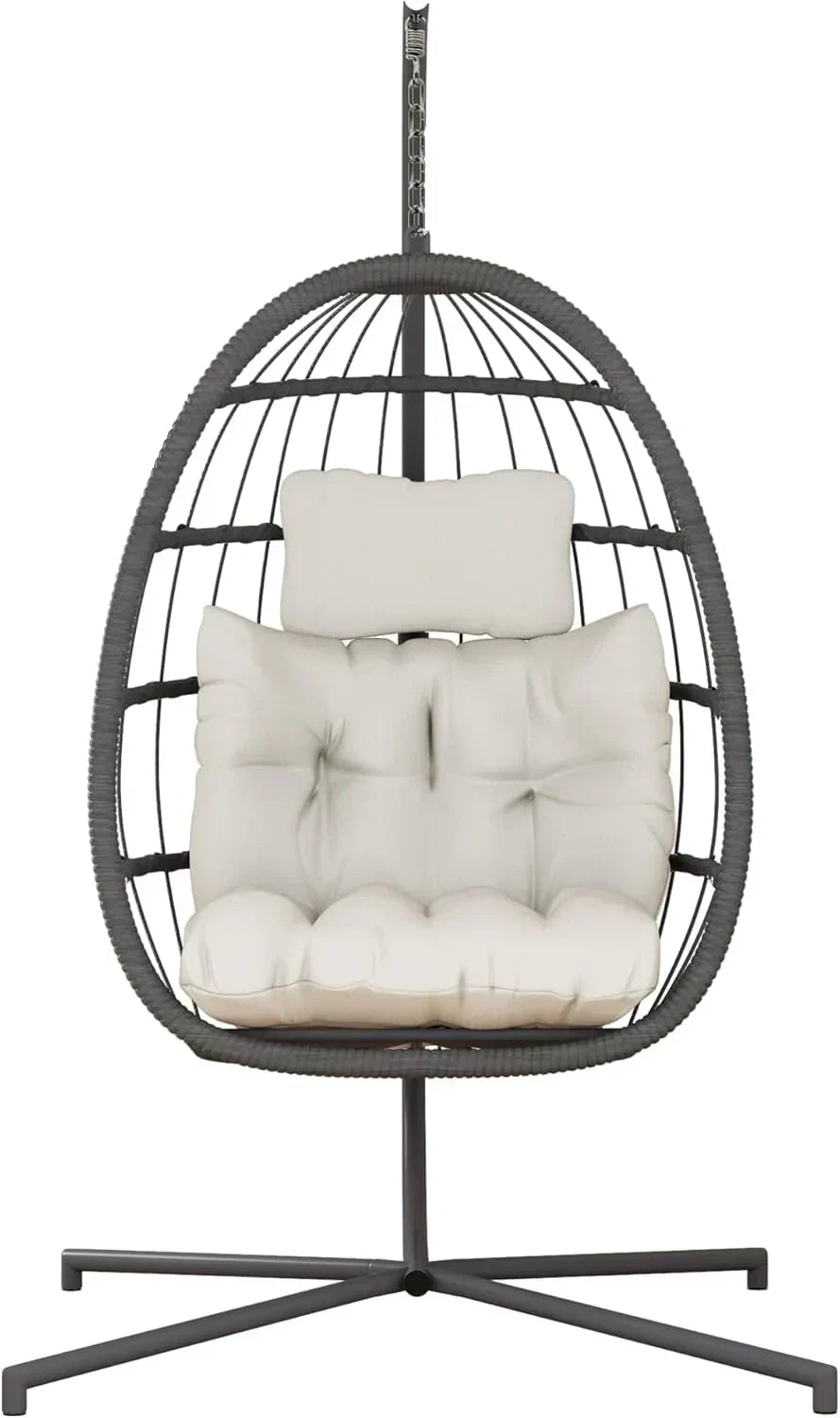 HWB Hanging Egg Chair with Stand Patio Wicker Hammock Egg Swing Chair Cushion for Bedroom wourant