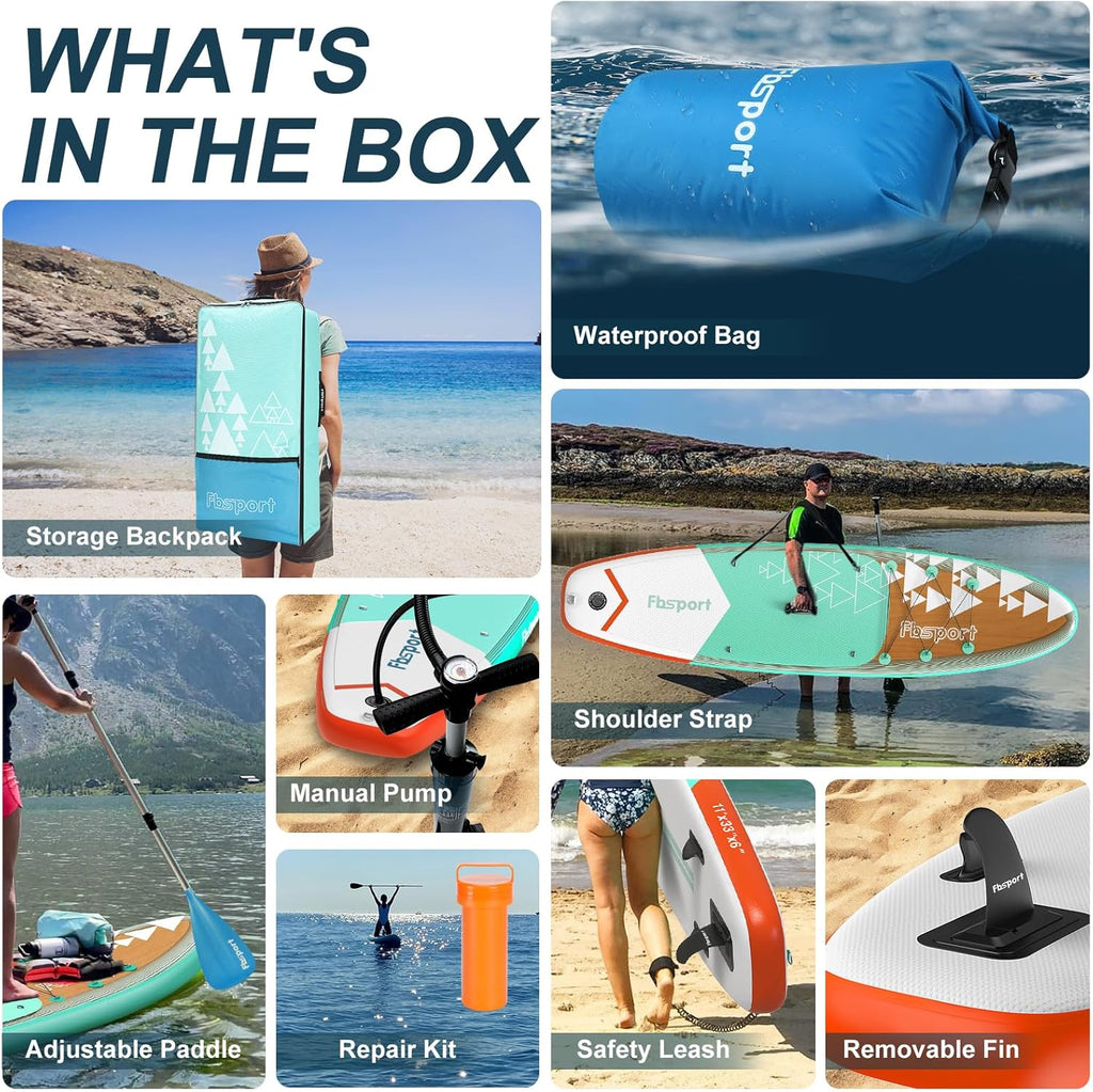 FBSPORT 11' Premium Stand Up Paddle Board Yoga Board with Durable SUP Accessories Carry Bag wourant