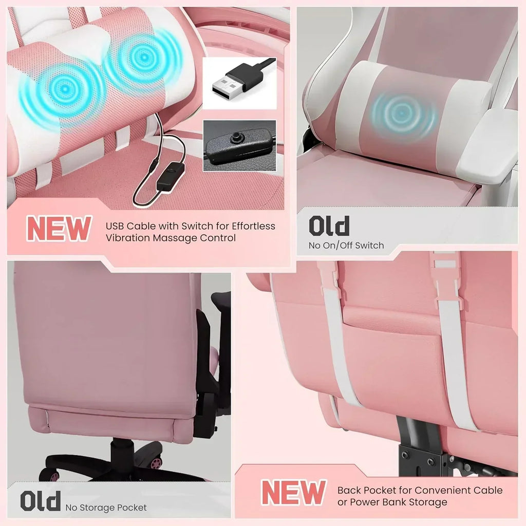 Gaming Chair with Massage Lumbar Support and Footrest Height Office Gaming Chair wourant