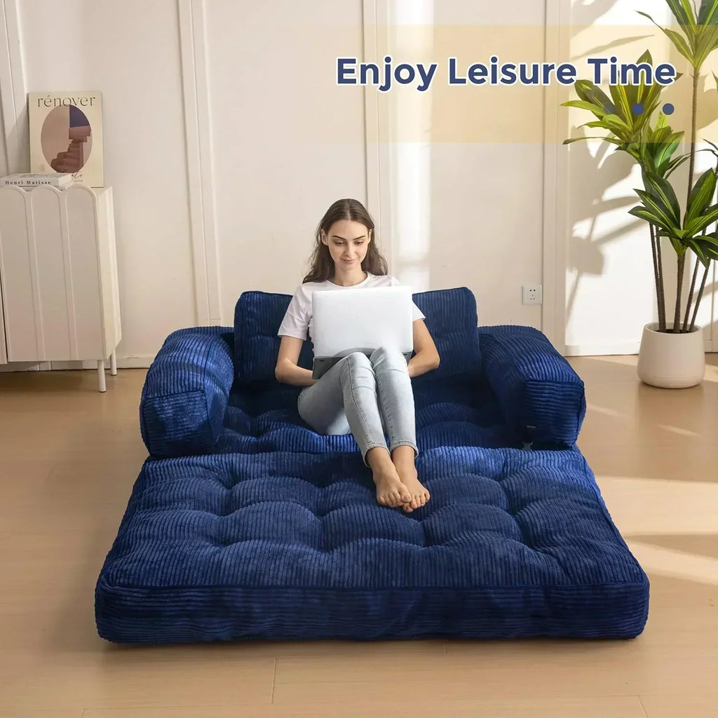 Folding Sofa Bed L-Shaped Convertible Sofa Bed with Armrests and Pillows wourant