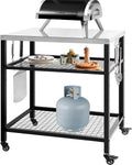 Stainless Steel Outdoor Grill Cart Pizza Oven Stand Trolley Table with Wheels Three-Shelf wourant