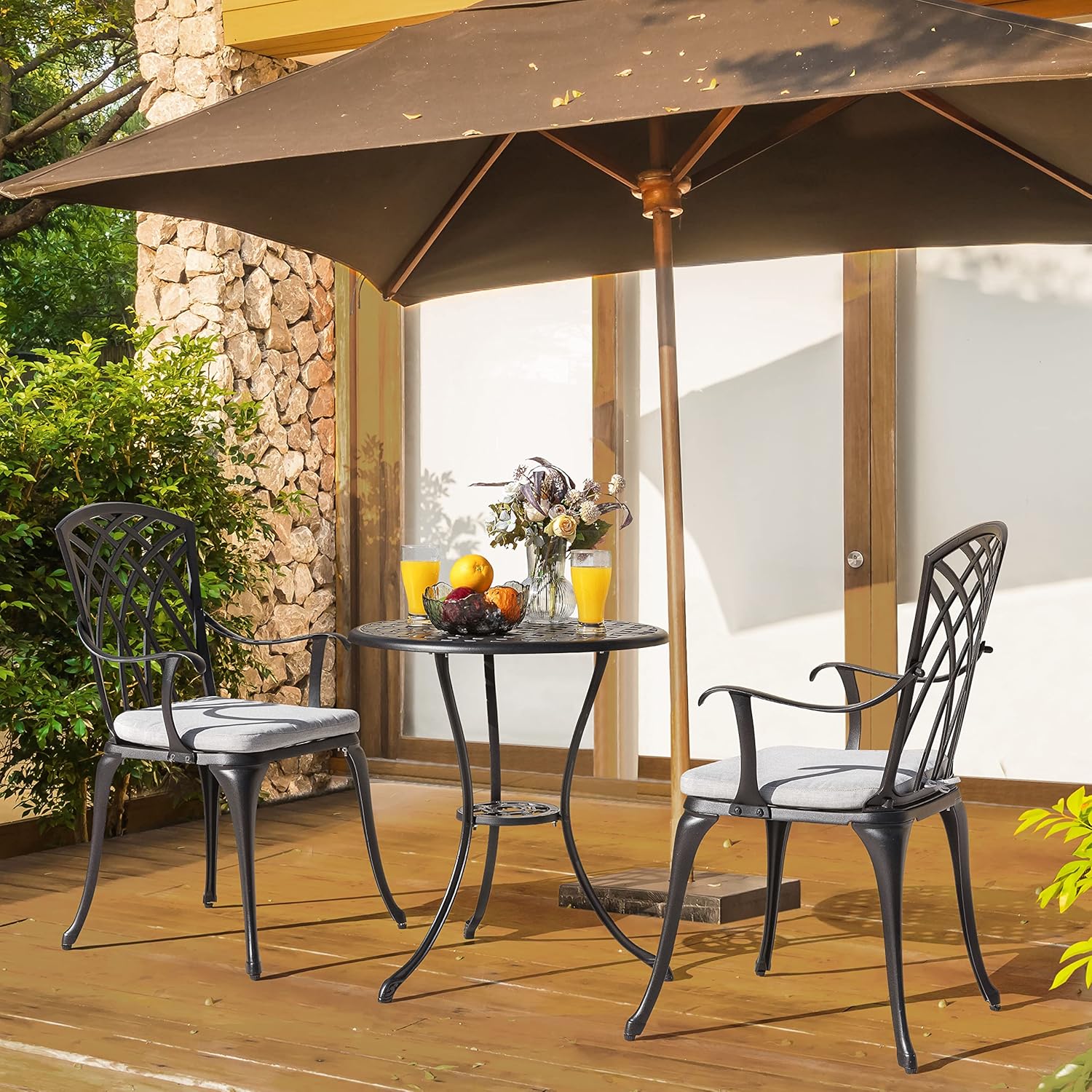 NUU GARDEN Bistro Set 3 Piece Outdoor Cast Aluminum Patio Bistro Set Patio Table Chairs Set of 2 wourant