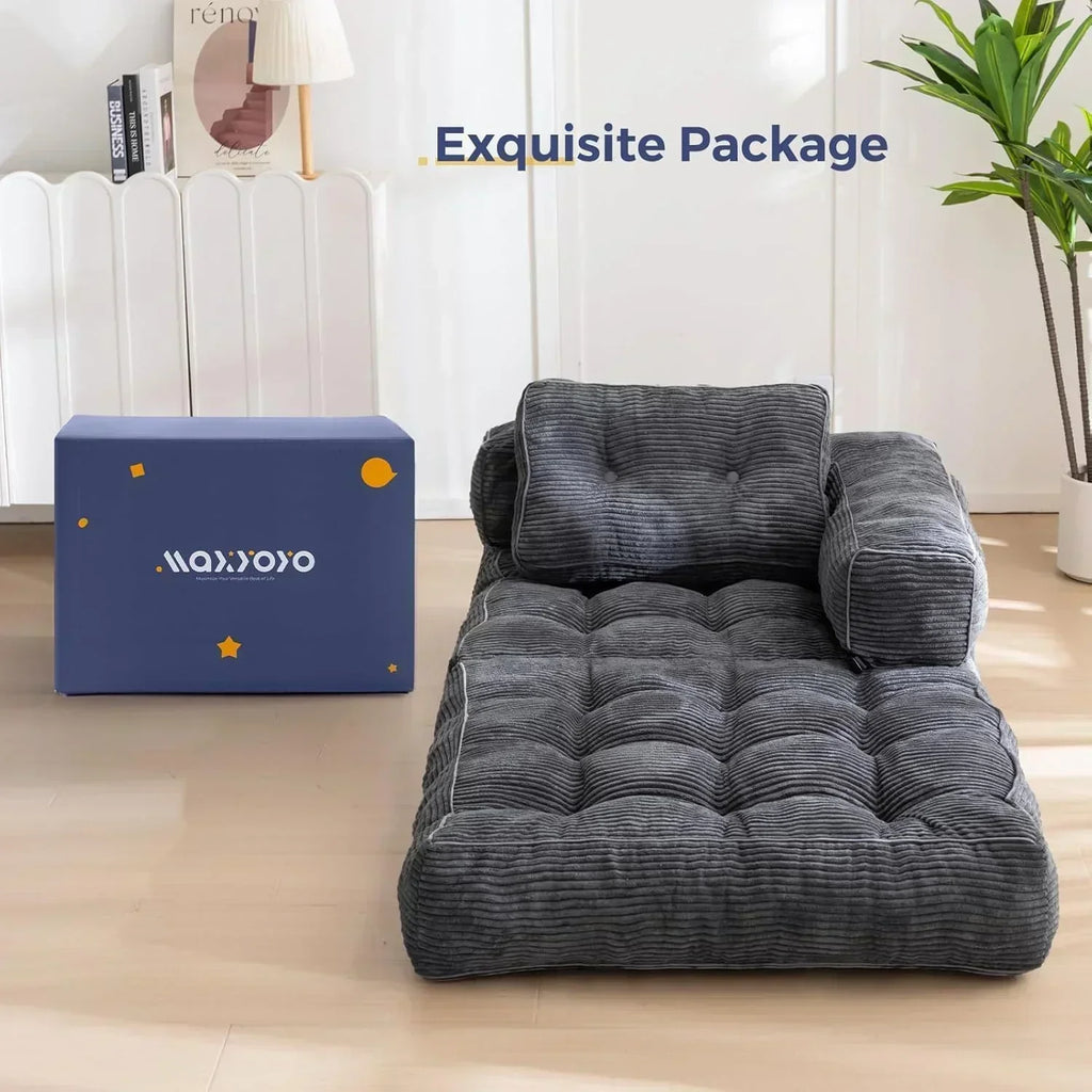 Folding Sofa Bed L-Shaped Convertible Sofa Bed with Armrests and Pillows wourant