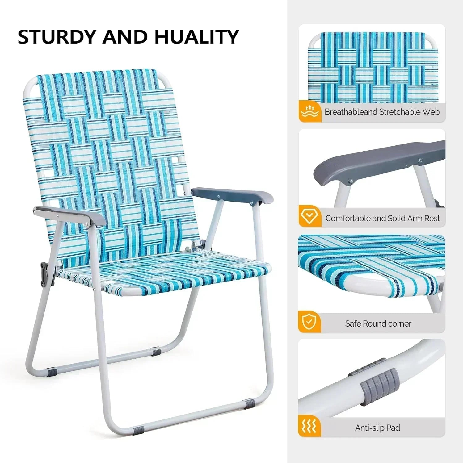 VINGLI Patio Lawn Webbed Folding Chairs Set of 2 Outdoor Beach Portable Lawn Chair wourant