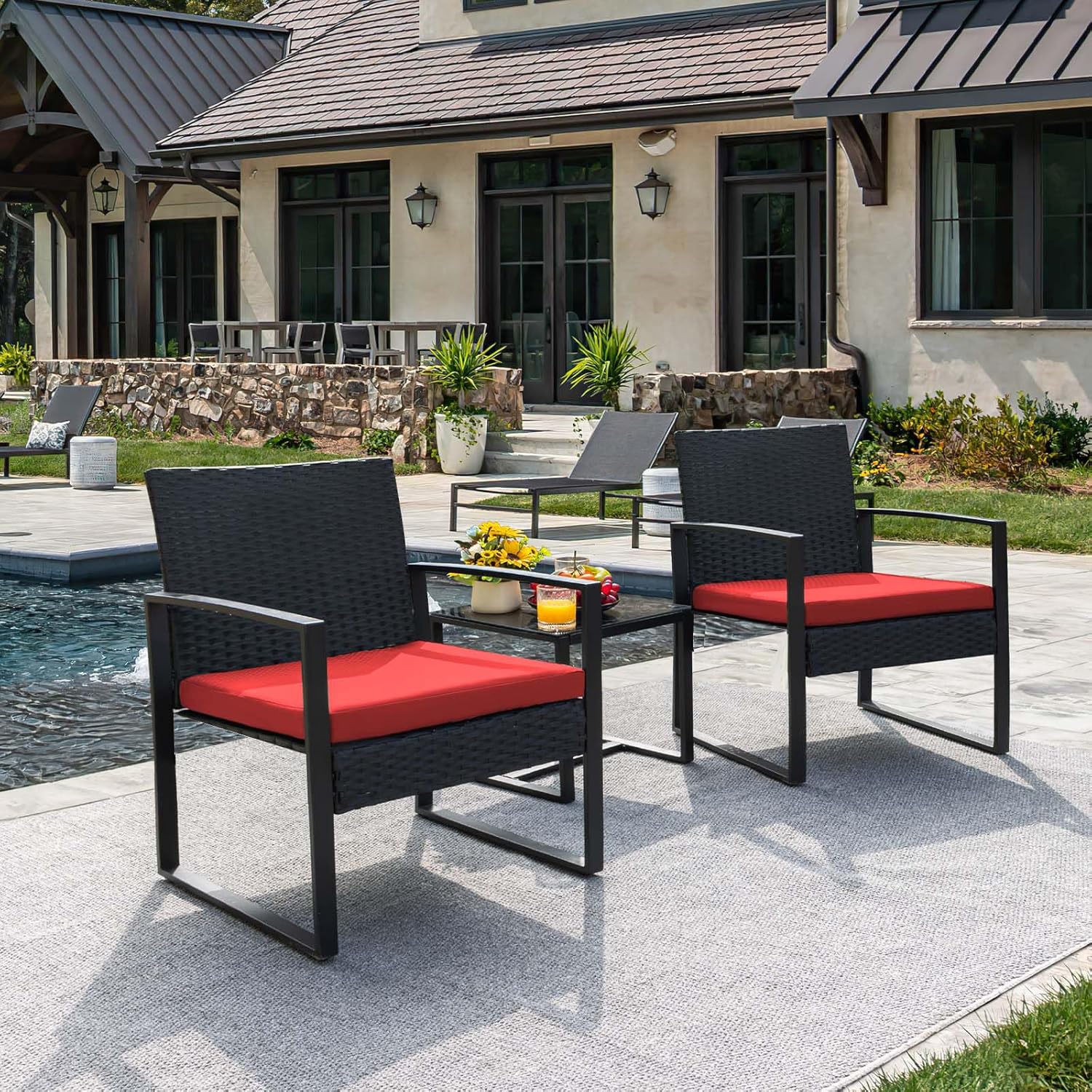 Flamaker 3 Pieces Patio Set Outdoor Wicker Furniture Sets Modern Rattan Chair Conversation Sets wourant